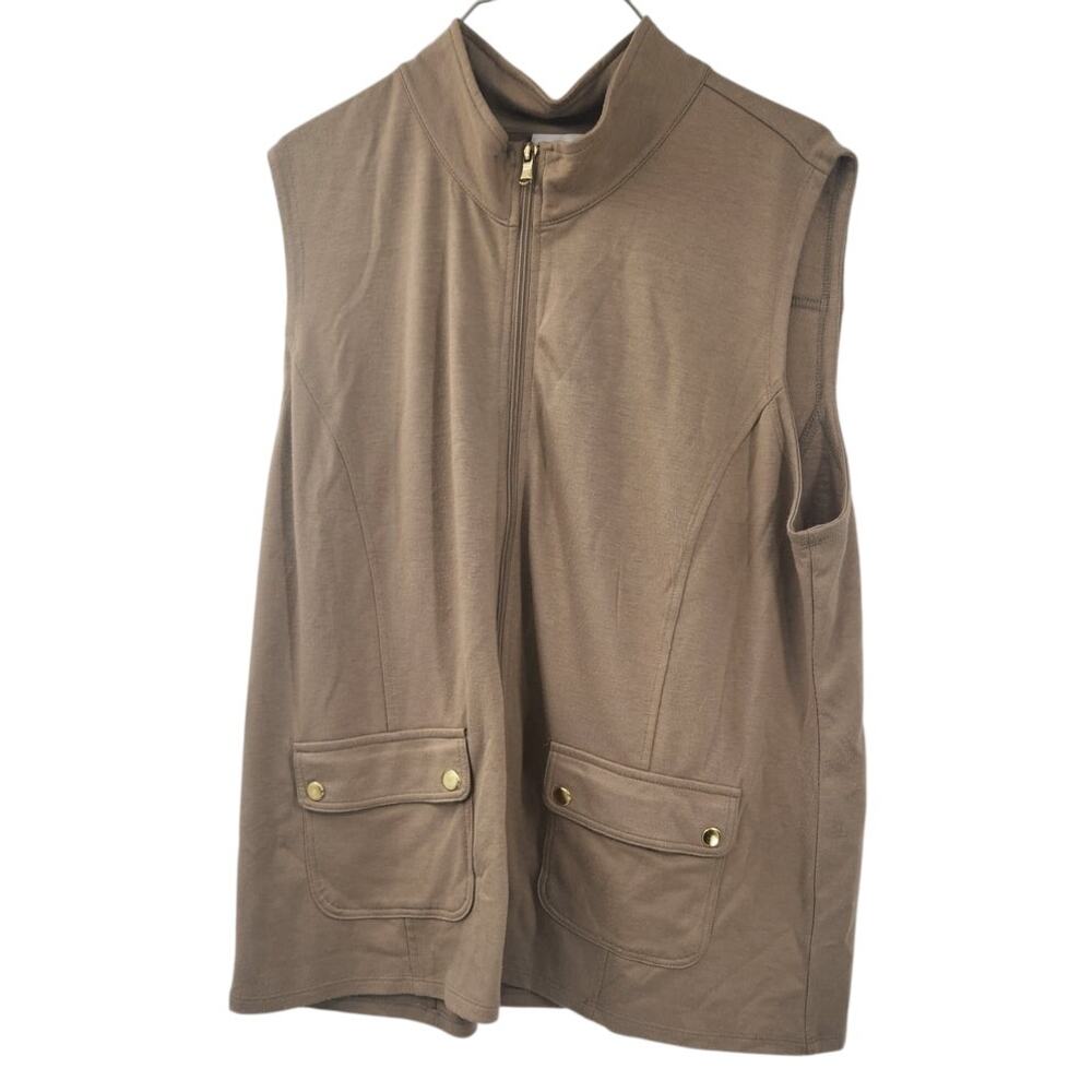 KIM ROGERS Tan Full Zip Vest Womens Size Extra Large XL